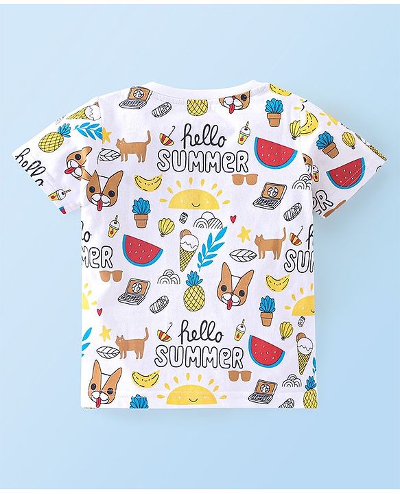 Babyhug Half Sleeves T-Shirt Summer Theme Print - White