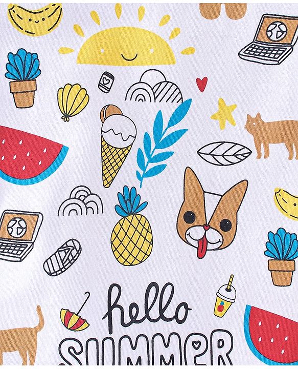Babyhug Half Sleeves T-Shirt Summer Theme Print - White