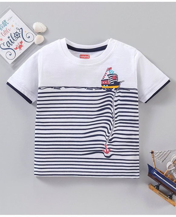 Babyhug Half Sleeves T-Shirt Sailor Print - White