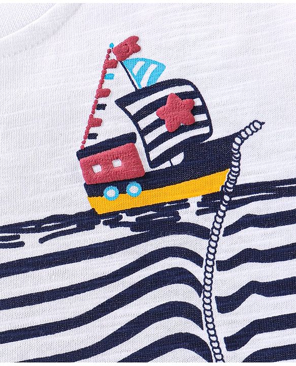 Babyhug Half Sleeves T-Shirt Sailor Print - White