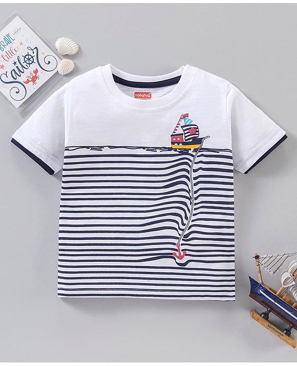 Babyhug Half Sleeves T-Shirt Sailor Print - White
