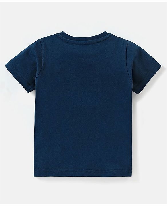 Babyhug Cotton Knit Half Sleeves T-Shirt Yatch Print - Navy Blue