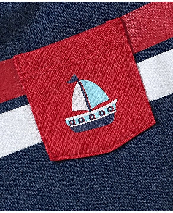Babyhug Cotton Knit Half Sleeves T-Shirt Yatch Print - Navy Blue