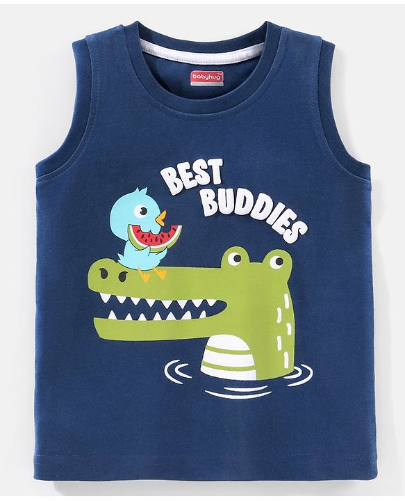 Babyhug Cotton Sleeveless T-Shirt Croc Print - Blue
