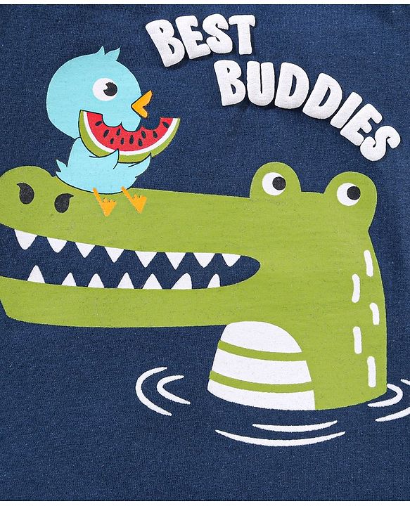 Babyhug Cotton Sleeveless T-Shirt Croc Print - Blue