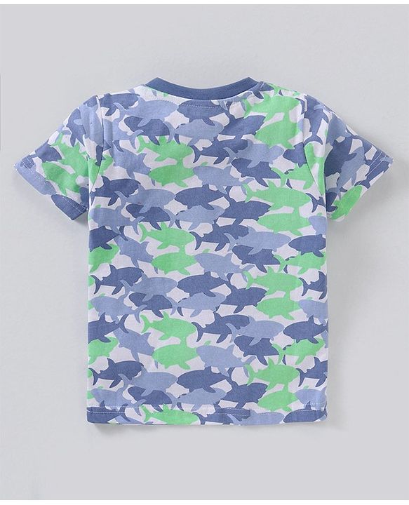 Babyhug Cotton Half Sleeves T-Shirt Stripes & Shark Print Pack of 3 - Blue Green