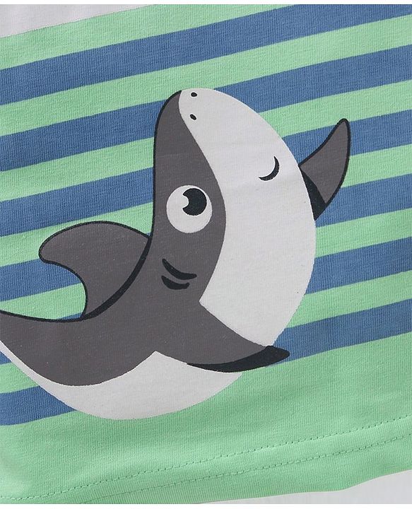 Babyhug Cotton Half Sleeves T-Shirt Stripes & Shark Print Pack of 3 - Blue Green