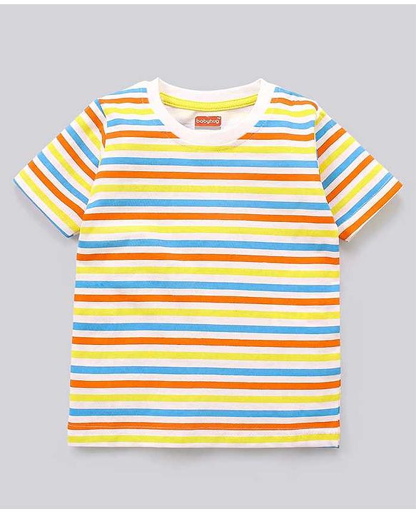 Babyhug Cotton Half Sleeves T-Shirt Stripes & Pine Tree Print Pack of 3 - Yellow & White