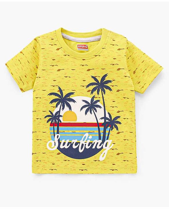 Babyhug Cotton Half Sleeves T-Shirt Stripes & Pine Tree Print Pack of 3 - Yellow & White