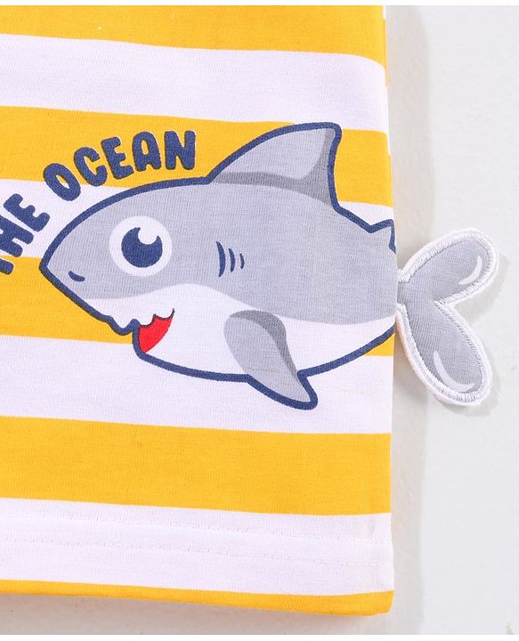 Babyhug Cotton Sleeveless T-Shirt Shark Print - Yellow