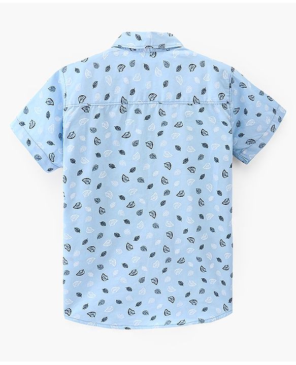 Pine Kids 100% Cotton Half Sleeves Shirt Leaf Print - Blue