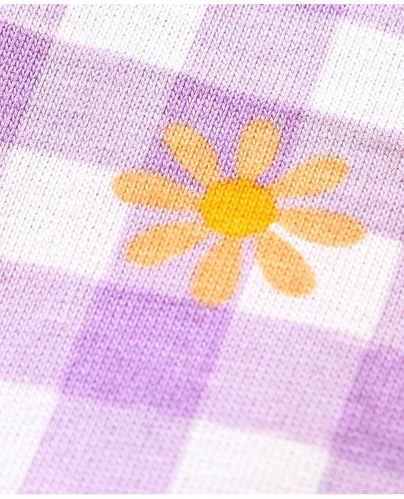 Babyhug 100% Cotton Sleeveless Jumpsuit Checks & Floral Print - Purple
