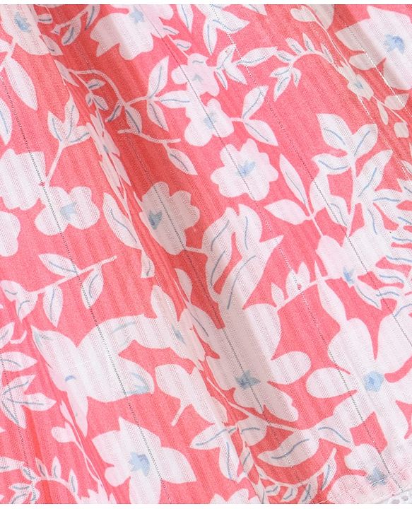 Babyhug Rayon Lurex Short Sleeves Frock Floral Print With Lace Detailings  - Pink