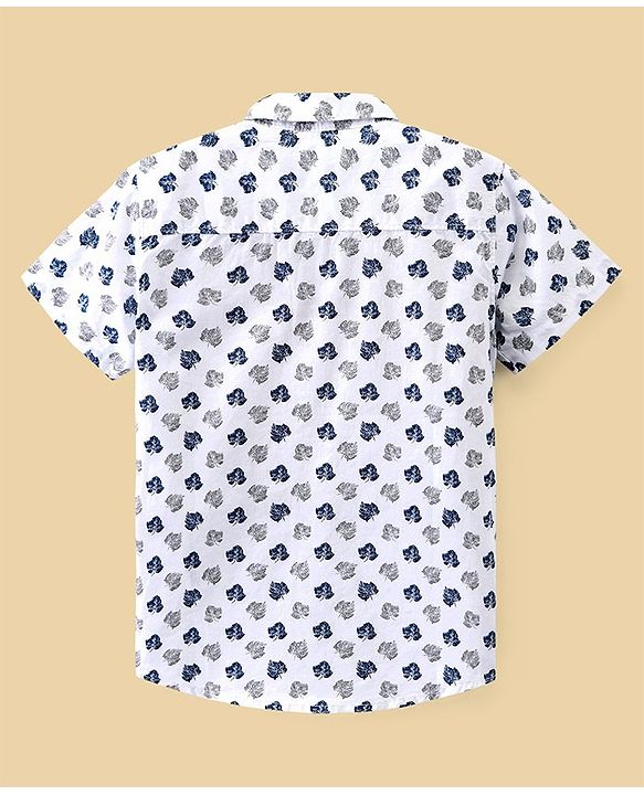 Pine Kids Cotton Half Sleeves Shirt Leaf Print - White