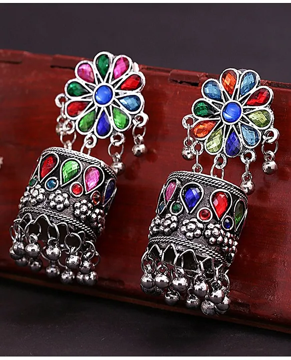 Buy The Elegant Motifs (Orange & Pink) Embroidered Oxidised Earrings for  Women and Girls at Amazon.in