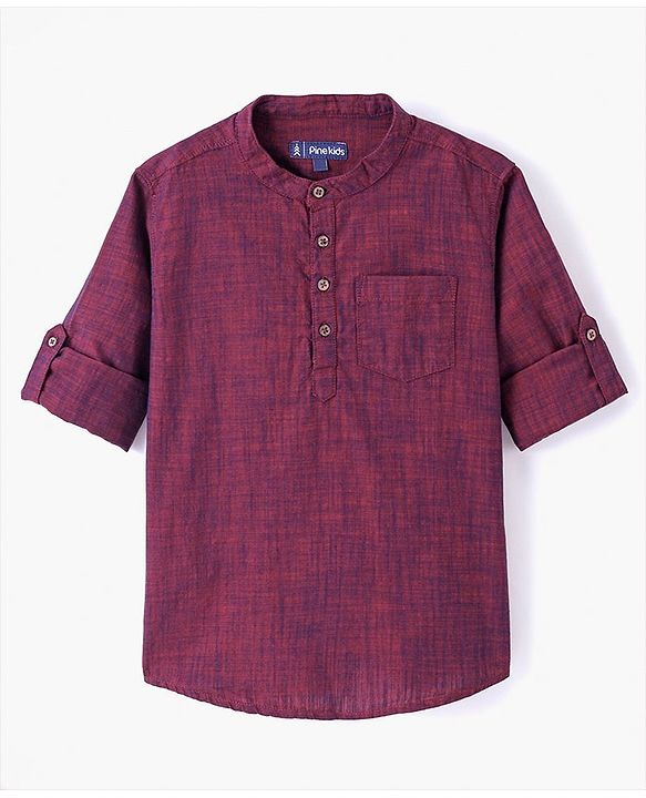 Pine Kids Cotton Full Sleeves Solid Shirt - Maroon