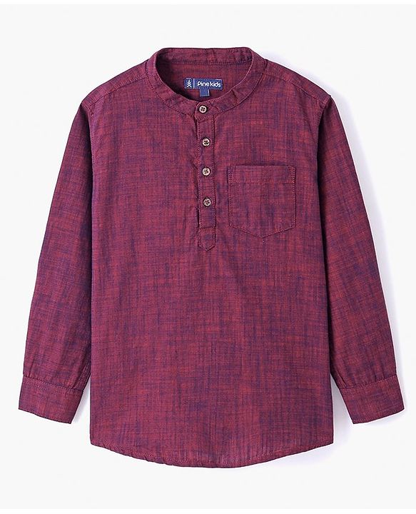 Pine Kids Cotton Full Sleeves Solid Shirt - Maroon