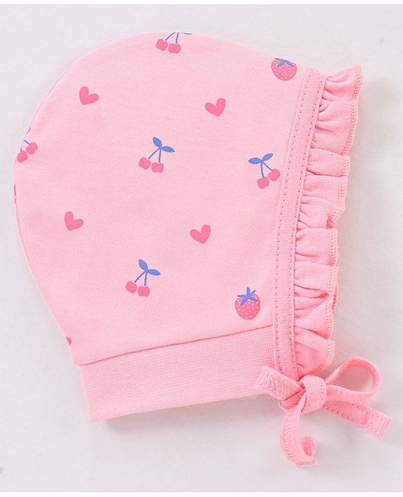 Babyhug Cotton Caps Floral Print Pack of 2 - Blue & Pink