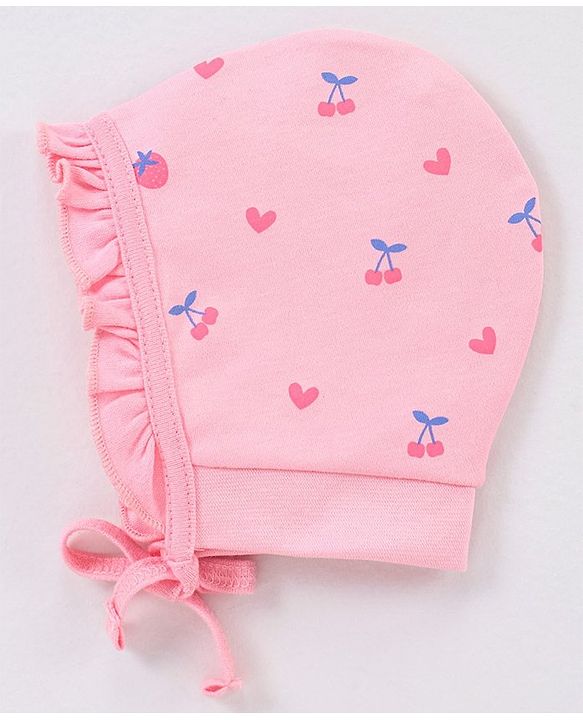 Babyhug Cotton Caps Floral Print Pack of 2 - Blue & Pink