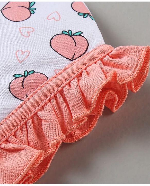 Babyhug 100% Cotton Cap Mitten Booties Set Peach Print - Peach