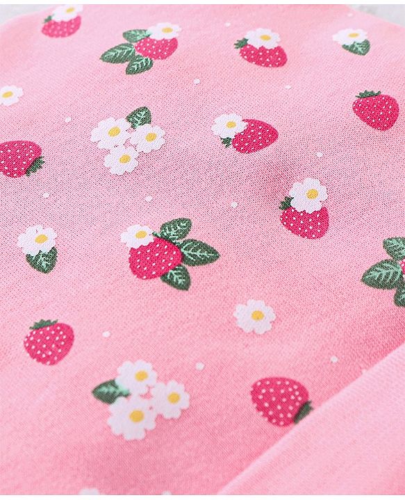 Babyhug 100% Cotton Cap Mittens & Booties Strawberry Printed - Diameter 11 cm