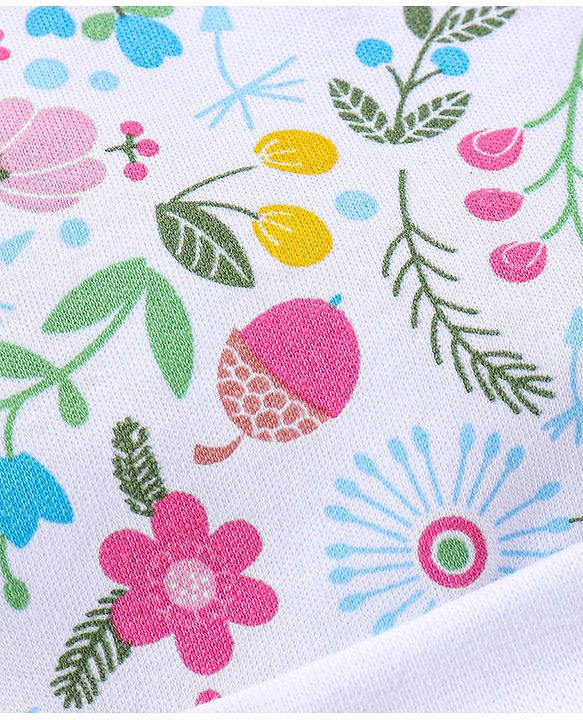 Babyhug 100% Cotton Cap Mitten & Booties Floral Print White- Diameter 9.5 cm