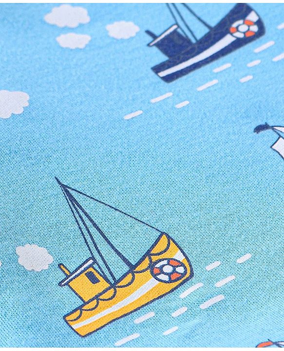 Babyhug Cotton Full Sleeves Sleep Suit Boat Print - Blue