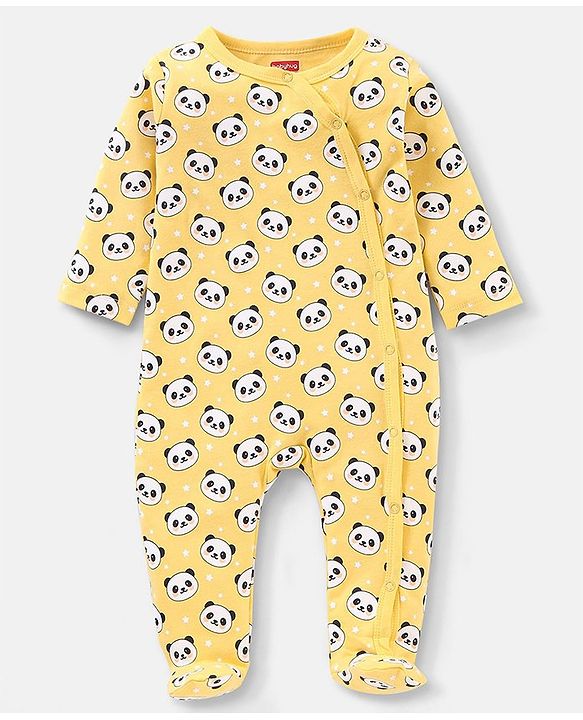 Babyhug Cotton Full Sleeves Sleep Suit Panda Print - Yellow