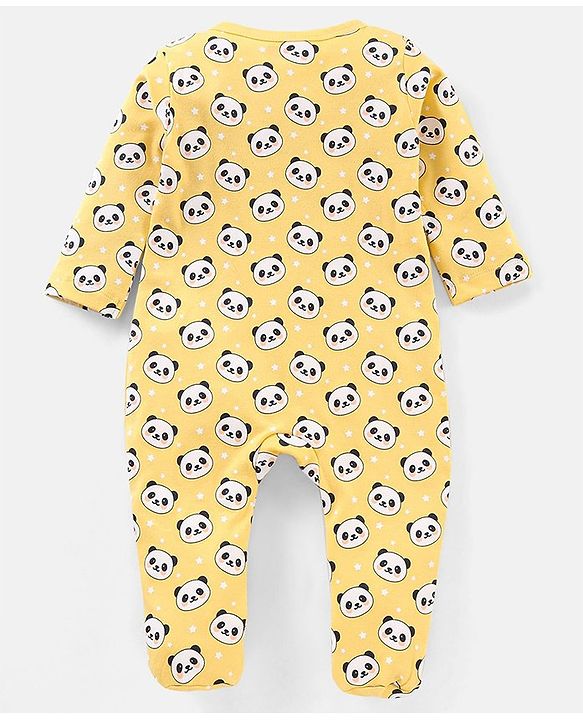 Babyhug Cotton Full Sleeves Sleep Suit Panda Print - Yellow