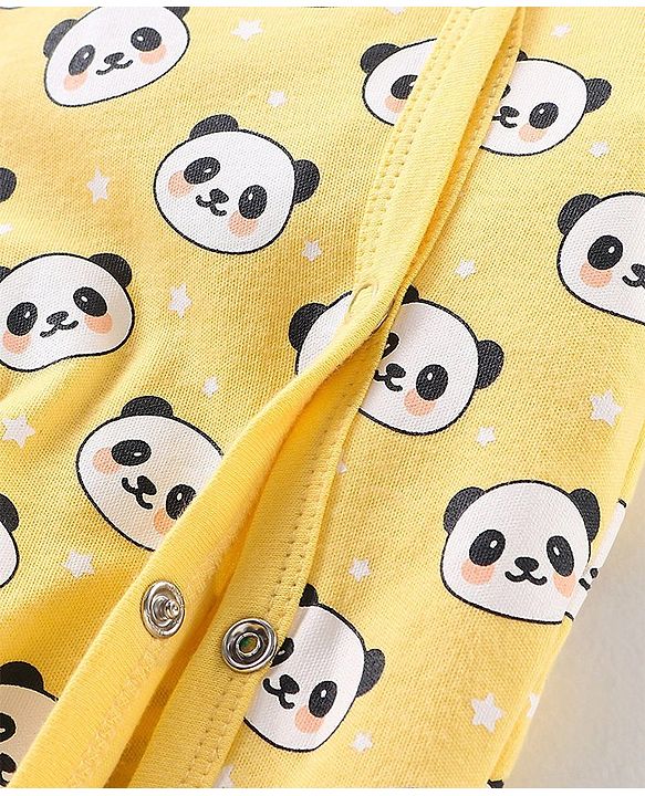 Babyhug Cotton Full Sleeves Sleep Suit Panda Print - Yellow
