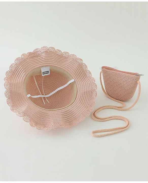 Babyhug Butterfly Applique Straw Hat With  Bow & Purse  Pink - Diameter 17.5 cm