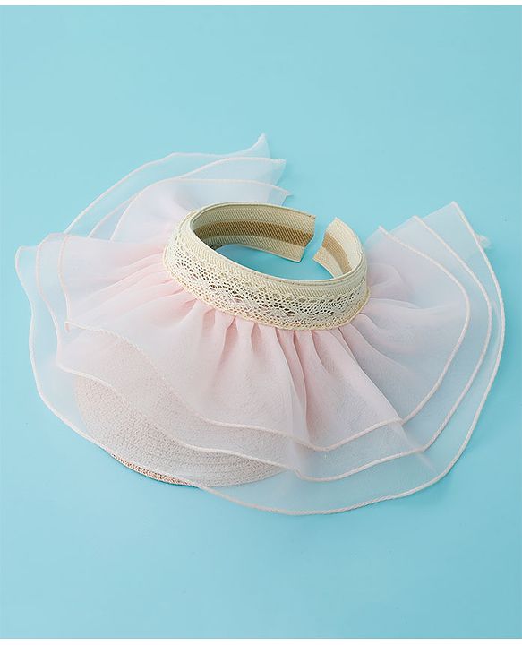 Babyhug Straw Hats With Net Frill & Lacework Applique  Pink - Diameter 37 cm