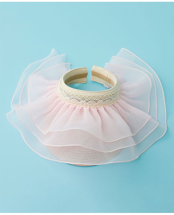 Babyhug Straw Hats With Net Frill & Lacework Applique  Pink - Diameter 37 cm