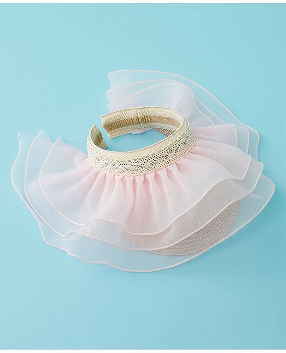 Babyhug Straw Hats With Net Frill & Lacework Applique  Pink - Diameter 37 cm