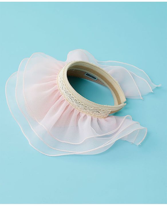 Babyhug Straw Hats With Net Frill & Lacework Applique  Pink - Diameter 37 cm