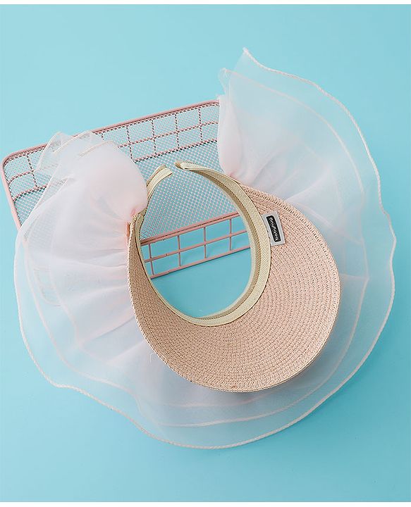 Babyhug Straw Hats With Net Frill & Lacework Applique  Pink - Diameter 37 cm