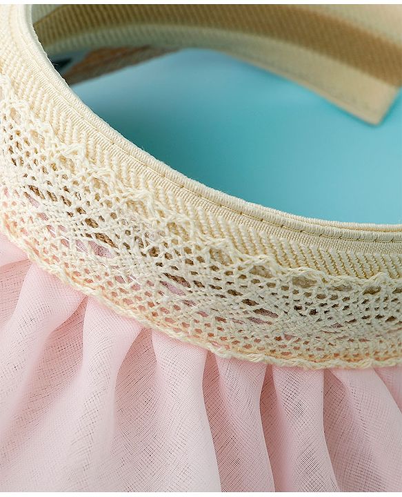 Babyhug Straw Hats With Net Frill & Lacework Applique  Pink - Diameter 37 cm