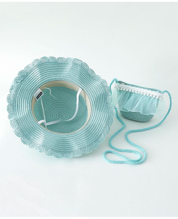 Babyhug Pearl Applique Straw Hat With Purse  Pink - Diameter 17.5 cm