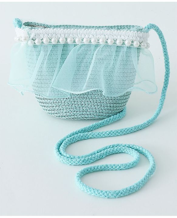Babyhug Pearl Applique Straw Hat With Purse  Pink - Diameter 17.5 cm