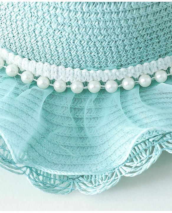 Babyhug Pearl Applique Straw Hat With Purse  Pink - Diameter 17.5 cm