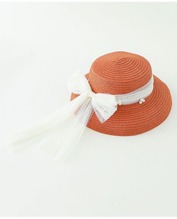 Babyhug Straw Hats With Bow Applique -Orange