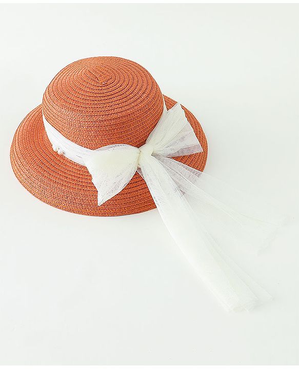 Babyhug Straw Hats With Bow Applique -Orange