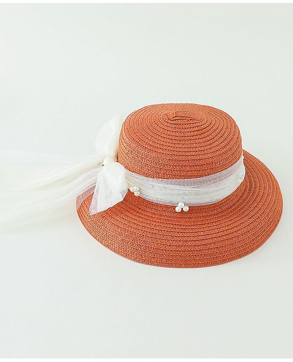 Babyhug Straw Hats With Bow Applique -Orange