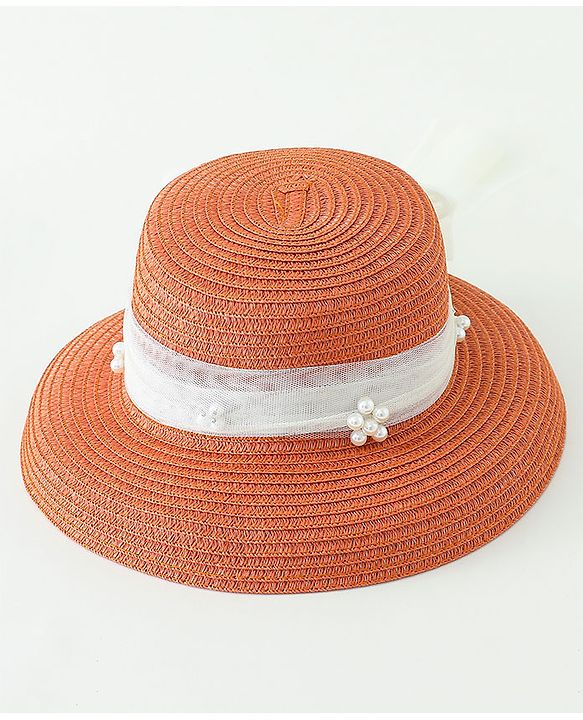Babyhug Straw Hats With Bow Applique -Orange
