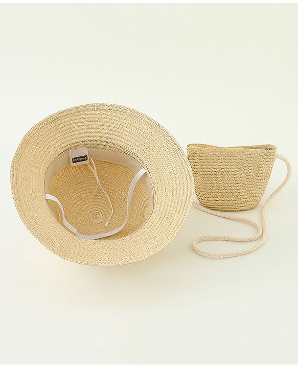Babyhug Straw Hat With Crochet  Fruit Applique & Purse  Beige - Diameter 17.5 cm