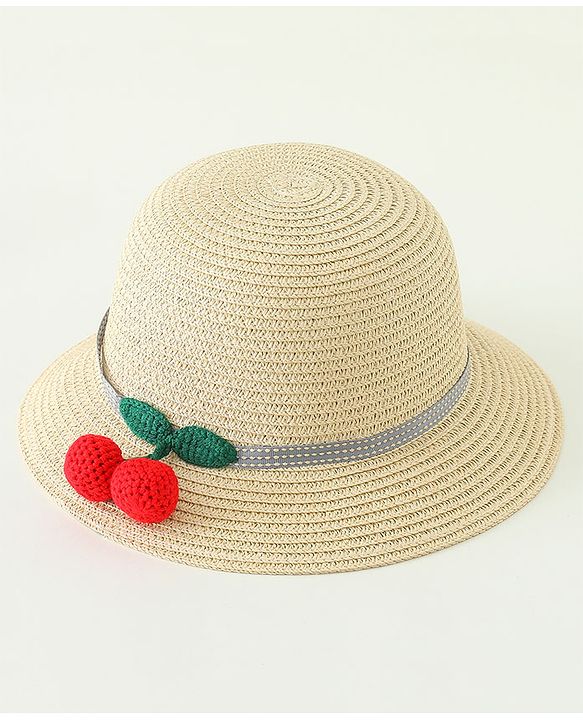 Babyhug Straw Hat With Crochet  Fruit Applique & Purse  Beige - Diameter 17.5 cm