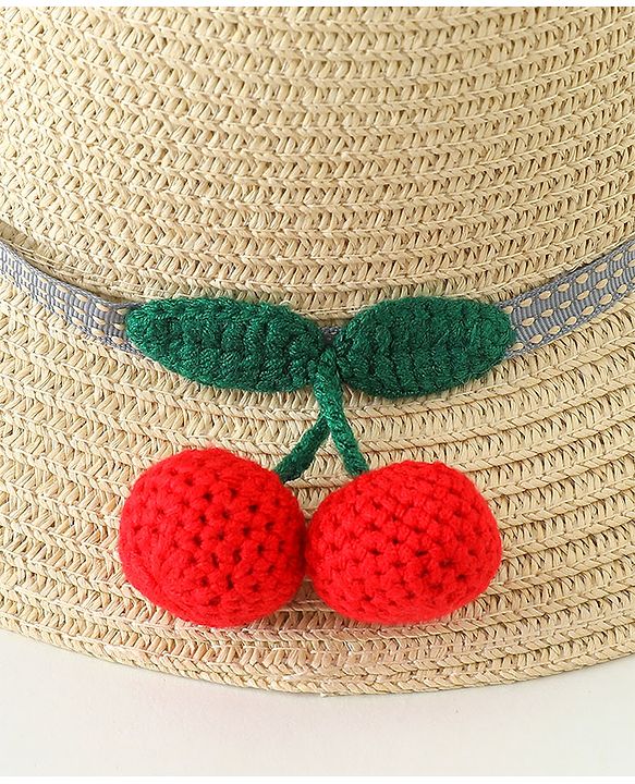 Babyhug Straw Hat With Crochet  Fruit Applique & Purse  Beige - Diameter 17.5 cm