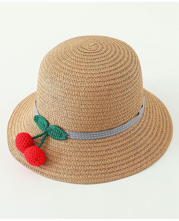 Babyhug Straw Hat With Crochet  Fruit Applique & Purse Brown - Diameter 17.5 cm