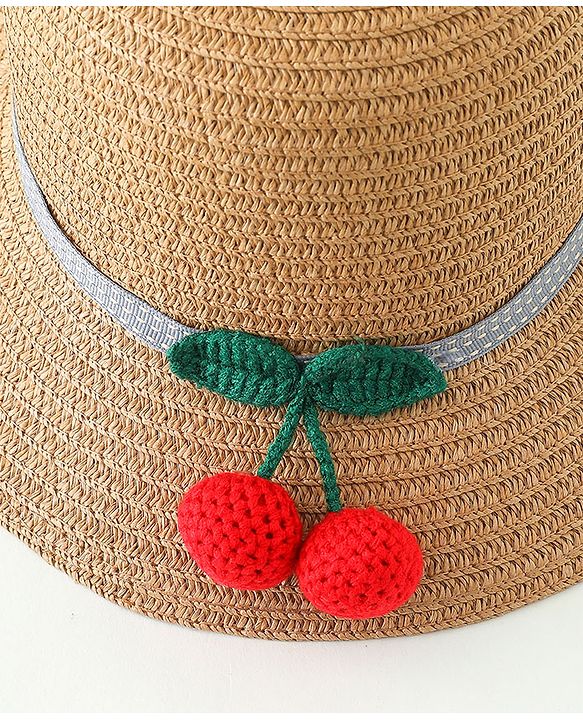 Babyhug Straw Hat With Crochet  Fruit Applique & Purse Brown - Diameter 17.5 cm