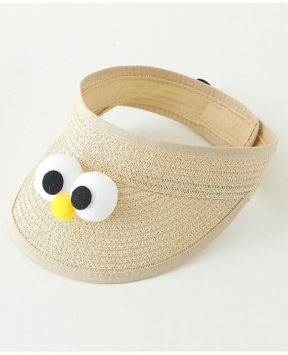 Babyhug Straw Hat With Face Applique & Purse Beige- Diameter 48 cm